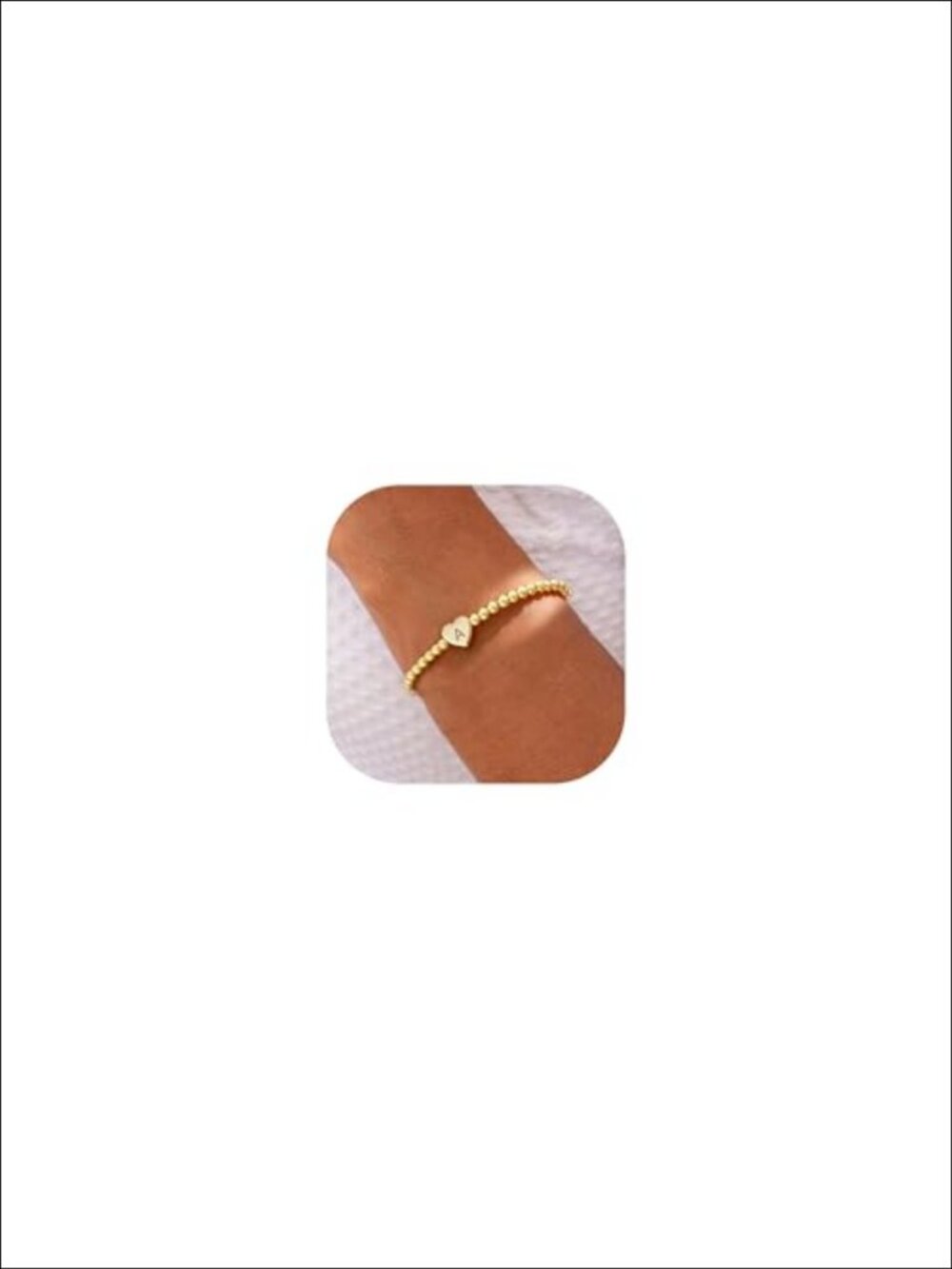 14K Gold Plated Beaded Initial Letter Charm Stretch Bracelet Heart Dainty Gift